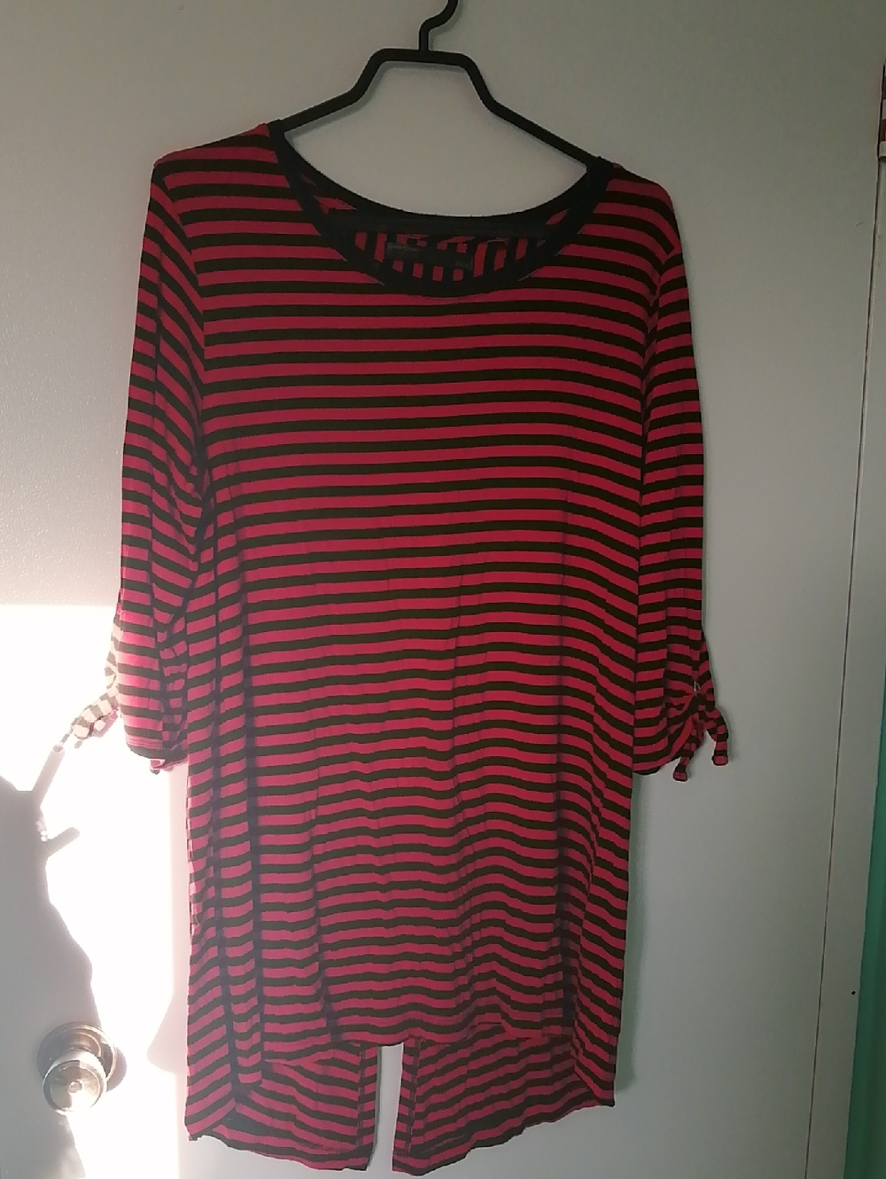 Simon Chang Pop Red & Black Stripe Top W Tuxedo Style Tail Back